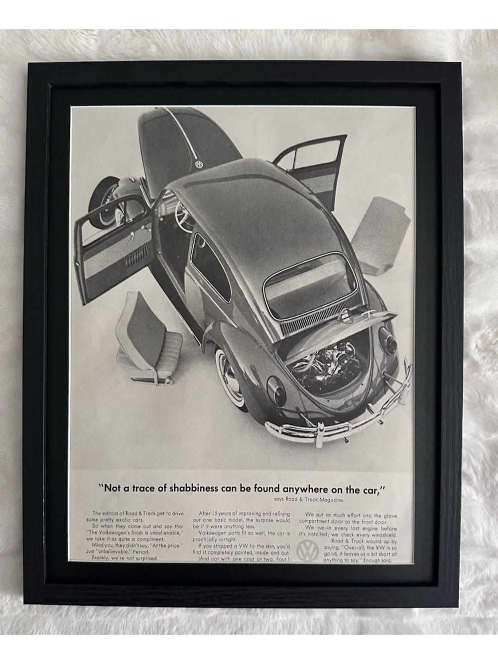 Framed Vintage 1962 Volkswagen Print Ad Not Trace Shabbiness